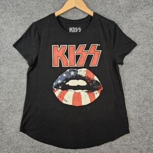 KISS Band T-Shirt Black with American Flag Lips Logo